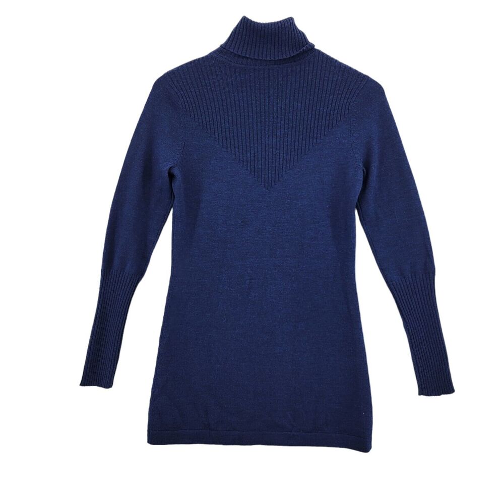 J. Mclaughlin Turtleneck Tunic‎ Sweater 100% Superfine Merino Wool Size XS Blue